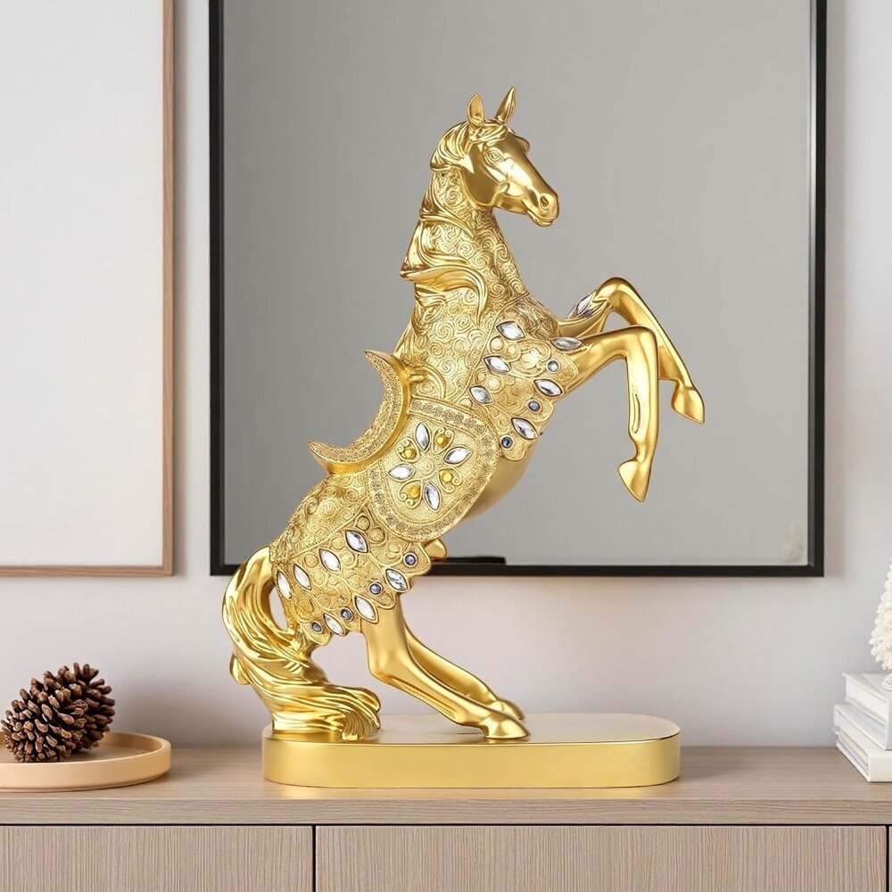 Gold Horse Standing Figurine Creative Statue Decorative Home & Office Figurine - Picture 5 of 7